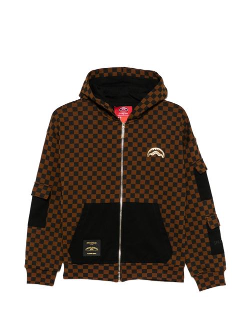 Felpa bambino Sprayground nera check con cappuccio e stampa shark Sprayground kids | SPY1493GX